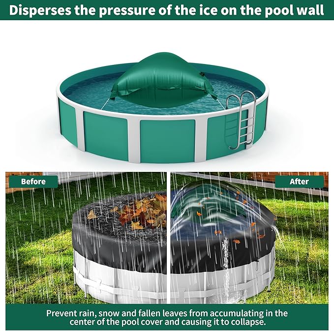 Pool Pillow for for Above Ground Pools, 4x8 Ft Pool Air Pillow for Closing Winter Pool Winterizing Kit for Ground Pool, 0.5mm PVC Material, 2X 16.5Ft Rope (Green)