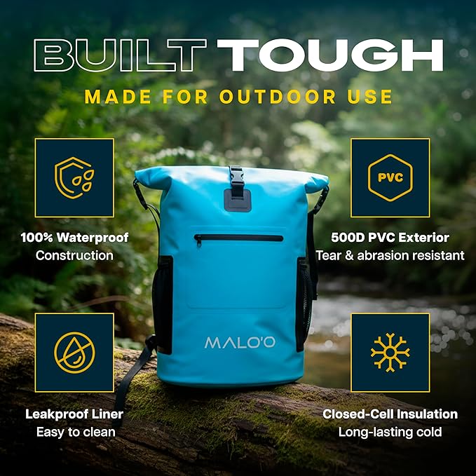 Malo’o Pro Adventure Insulated Backpack Cooler, Leakproof Soft Cooler Backpack for Camping, Fishing, Hiking, Kayaking, Beach