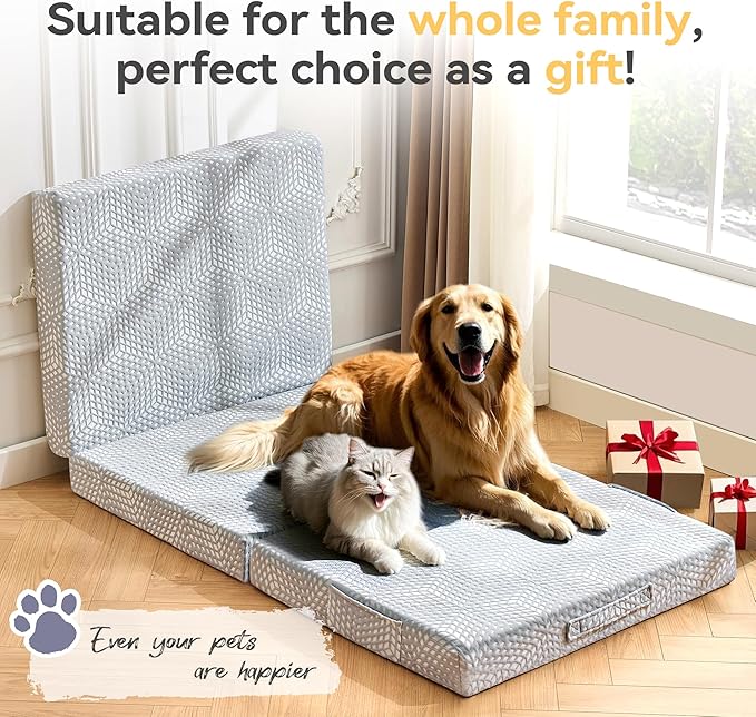BDEUS Memory Foam Folding Mattress 4 Inch Twin XL Size with Protable Storage Bag, Trifold Mattress Topper Soft Guest Bed Floor Mat for Kids Camping Road Trip, Gray, 38 x 80 Inch
