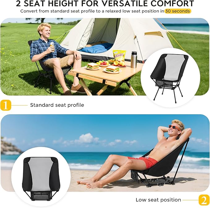 Aluminum Camping Chair with Storage Bag, 400lb Capacity, Roomier & Compact Folding Chairs for Adults, Lightweight & Portable for Backpacking, Camping, Fishing, Hiking