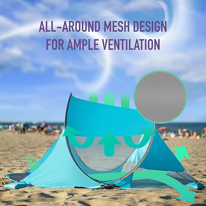 Zento Deals Large Instant Pop Up Beach Tent - 3-4 Person Sun Shade Shelter with UV Protection - Tent with Carry Bag for Outdoor Activities - Easy Setup Windproof Waterproof Beach Canopy Cabana