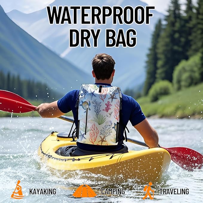 Waterproof Dry Bag Marine Dry Bags for Kayaking Hiking Sea Turtle Coral Nautical Starfish Backpack Roll-Top Closure Bag - Backpack Waterproof Phone Case 5L