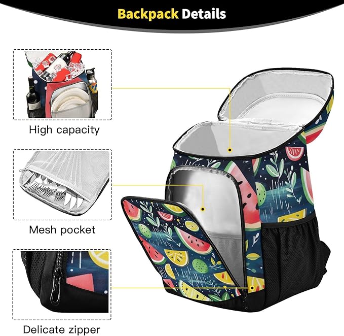 YETTASBIN Leakproof 36 Cans Cooler Backpack for Men Women - Watermelom Insulated Backpack Cooler Large Capacity Waterproof Lunch Bag for Hiking, Camping, Beach, Fishing, Work