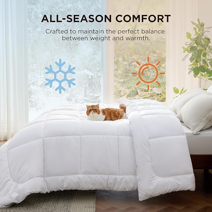 Bedsure Comforter Duvet Insert - Quilted Comforters Full Size, All Season Duvet, GentleSoft Down Alternative Bedding, with 8 Tabs, Gifts for Women/Men, White, Full 86 x 82 Inches