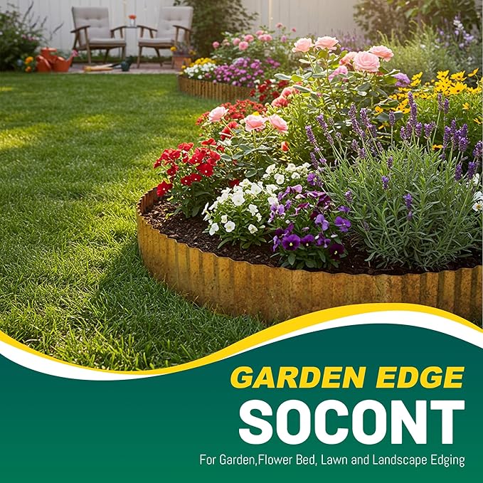 Corrugated Metal Garden Edging, 10"×10Ft Durable Landscape Border for Garden, Lawn, Flower Beds and Paver Edging (Rusty)