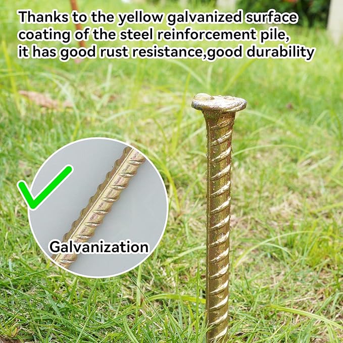 16 Inch Rebar Stakes - 1/2 Inch Diameter Galvanized Steel Ground Anchors - Heavy Duty Plant Support Garden Stake for Speed Bump, Wheel Stop, Tent (10 Pack)