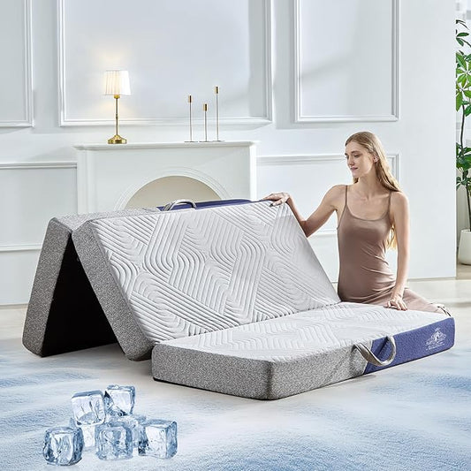 Cooling Foldable Mattress, 6 Inch Memory Foam Mattress/Topper with Cold Breathable Effect, Trifold Mattress for Murphy Bed, Portable Folding Floor Bed for Guest, Camping, Travel, Yoga - Twin