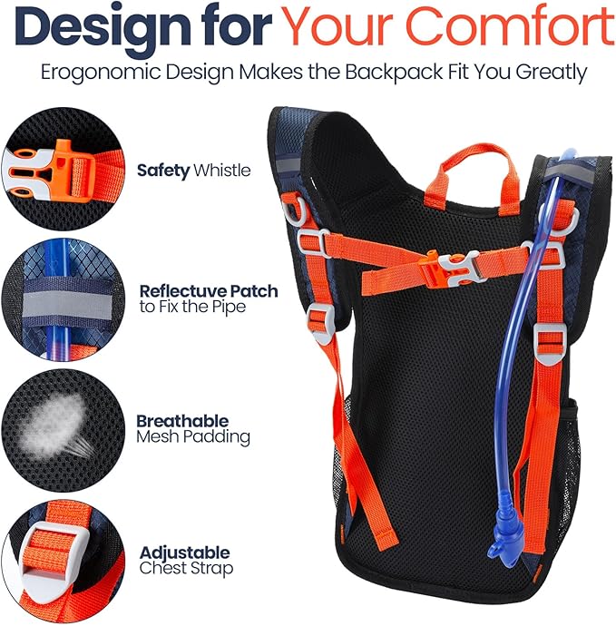 2 Pcs Kids Hydration Backpack with 1.5L Water Bladder Lightweight Kids Hiking Backpack Water Rucksack for Boys Girls Climbing Running