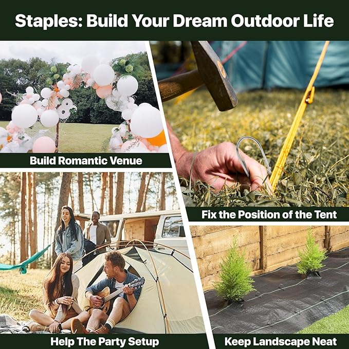 U Shaped Landscape Garden Staples 4 Inch 200 Pack Updated 11Gauge Irrigation Stakes Galvanized Garden Stakes Fabric Pins for Soaker Hose Drip Line Tubing Yard Lawn Staples for Outdoor Decorations