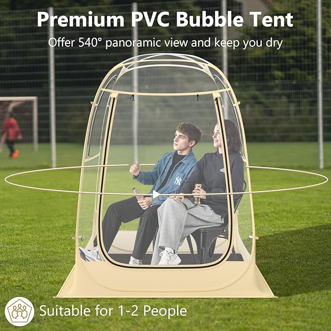 Tangkula All Weather Sports Tent for 1-2 People, Pop Up Instant Tent with Waterproof Tarp Floor, Top Cover, Outdoor Clear Bubble Tent for Sports Events Fishing Camping Cheering
