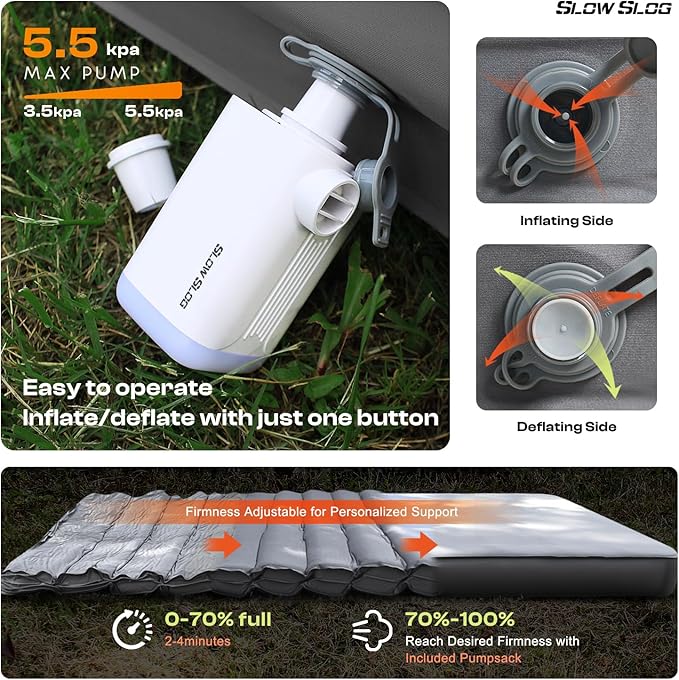 Self-Inflating Sleeping Pad with Portable Electric Air Pump, 4in Thick Memory Foam Camping Mattress for Tent Cot & Car Travel, Fast Inflate & Deflate Camping Pad