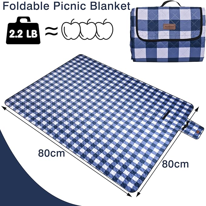 Extra Large Picnic Blanket 80''x 80'' Waterproof Foldable Picnic Mat for Beach, 5-Layer Outdoor Blanket for 6 to 8 Adults,Camping Grass Lawn Park Accessories Couple Park Wedding Registry(Navy Blue)