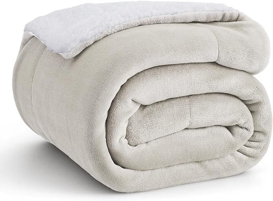 Bedsure GentleSoft Sherpa Fleece Throw Blanket for Couch - Thick and Warm, Soft Fuzzy Plush Throw Blanket for Winter, Linen, 50x60 Inches