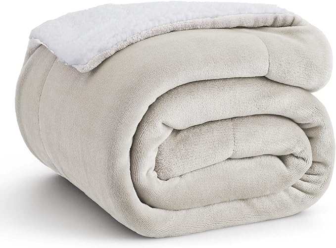 Bedsure GentleSoft Sherpa Fleece Throw Blanket Twin Size for Couch - Thick and Warm, Soft Fuzzy Plush Twin Blanket for Winter, Linen, 60x80 Inches