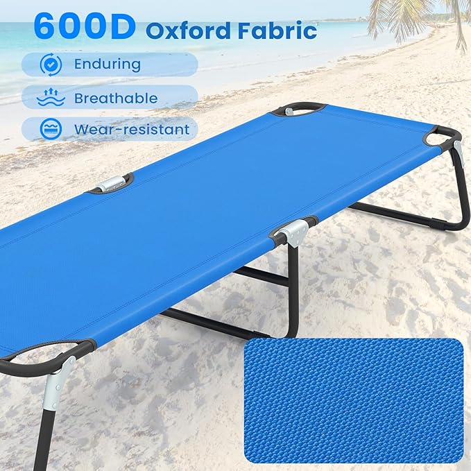 GYMAX Folding Camping Cot 2 Pack, Portable Ultralight Compact Sleeping Cot Bed for Adults with Oxford Fabric, for Outdoor Travel Backpacking Hiking Patio Home Office, 330LBS (2, Blue)