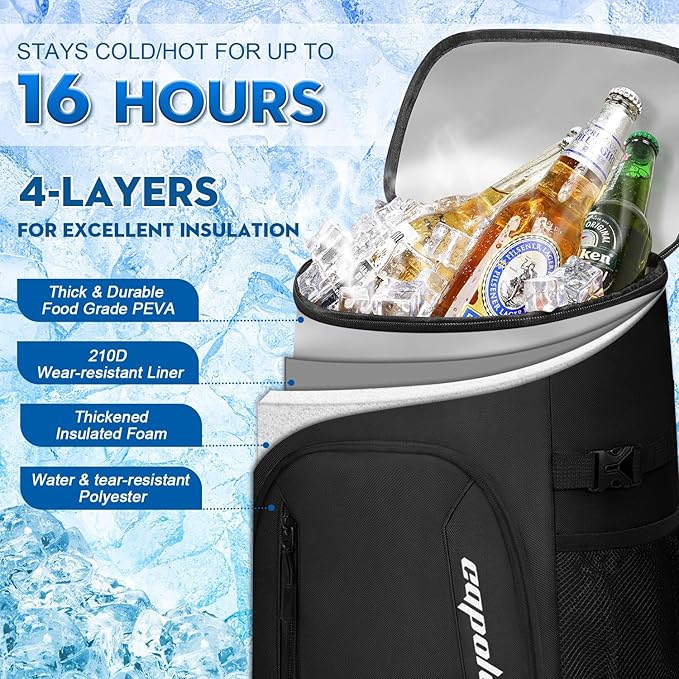 Capolo Cooler Backpack for Men Women Insulated Backpack Cooler Leak Proof Thermal Bag Beverage Soft Cooler Bag Lunch Backpack for Camping 30/45 Cans