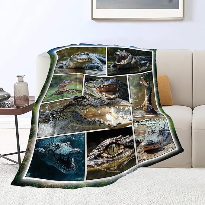 Crocodile Blanket Alligator Animal Throw Blankets Gifts for Girls Boys Kids Crocodile Lover Soft Cozy Fleece Plush for Couch Sofa Bed 60"x50"