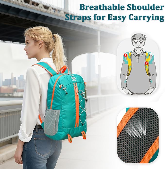 Ultra Lightweight Packable Backpack Water Resistant for Travel Camping Outdoor, 25L, 5 Colors