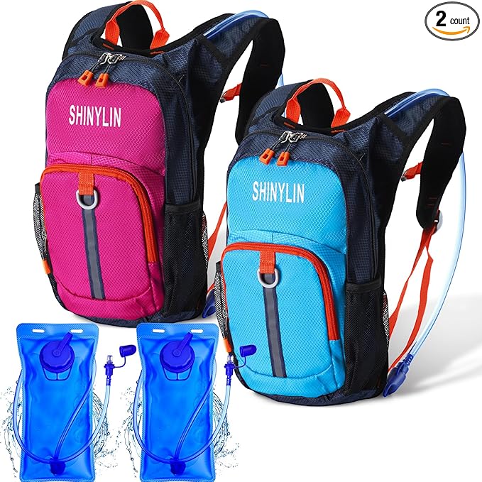 2 Pcs Kids Hydration Backpack with 1.5L Water Bladder Lightweight Kids Hiking Backpack Water Rucksack for Boys Girls Climbing Running