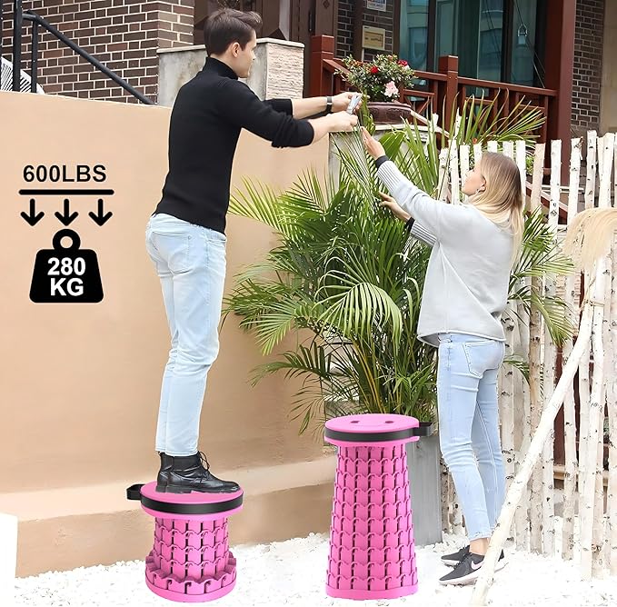 ALEVMOOM Upgraded Portable Collapsible Stool with Cushion, Telescoping Folding Stool for Adults, Lightweight Yet More Sturdy Capacity 600 lbs for Camping Fishing Hiking BBQ