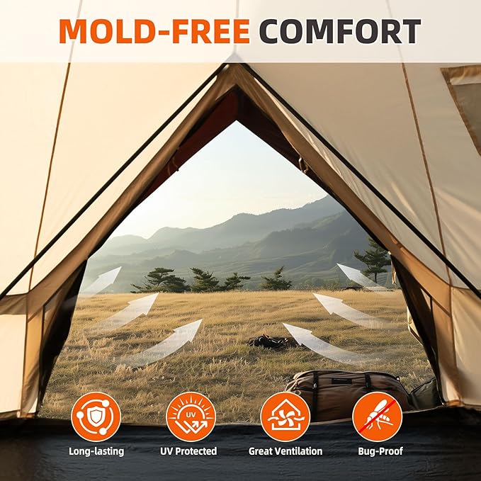 Oxford Bell Yurt Tent with Stove Jack, Easy-to-Maintain Yurts for All Year Living, 4 Season Yurt Tents for Camping, Family Glamping Tent for 2-6 People
