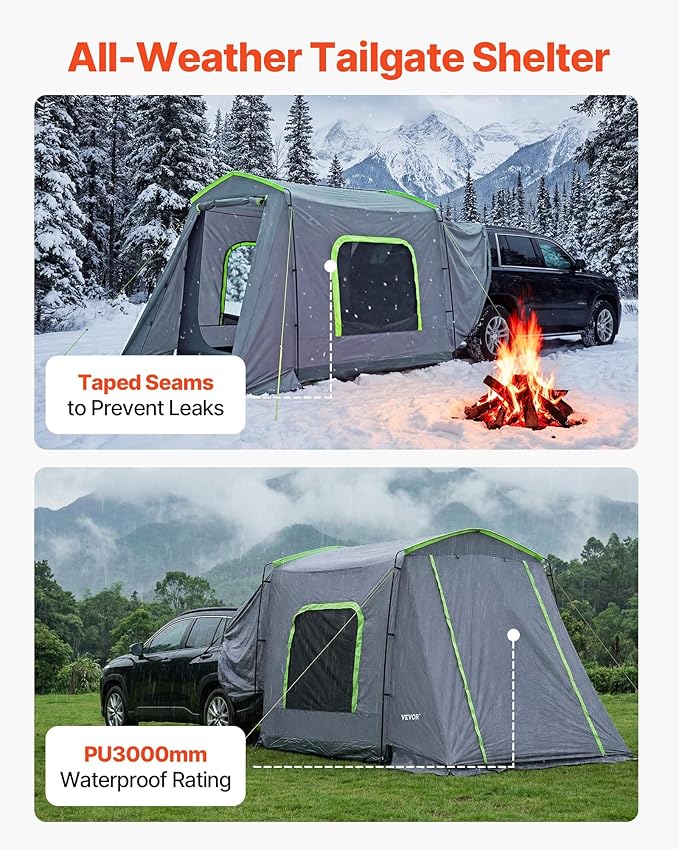 VEVOR SUV and Pickup Truck Camping Tents, Waterproof Double Layer Design with Carry Bag, Accommodates 2-9 Persons for Outdoor Activities