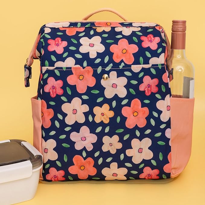 STEEL MILL AND CO. Insulated Backpack Cooler Large Capacity, Portable Soft Cooler Bag for Picnics, Beach, Pool, Hiking, Navy Bold Floral