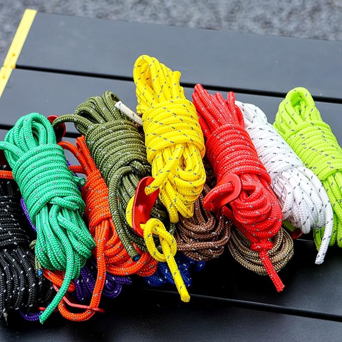 TRIWONDER 13ft Reflective Guyline, 4mm Nylon Tent Rope Paracord Cord with Guyline Adjuster for Camping Tent (Dark Green - 6 Pack)