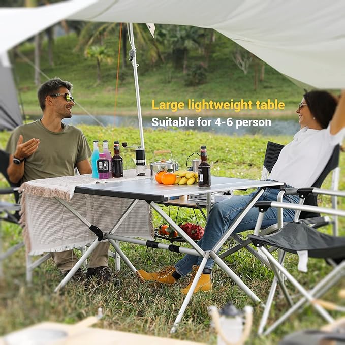KingCamp Camping Table Roll up Aluminum Folding Table Lightweight Large Portable Foldable Camp Table for Picnic Camping Barbecue Backyard Beach Tailgate Indoor Outdoor, 4-6 Person, Support 120lbs