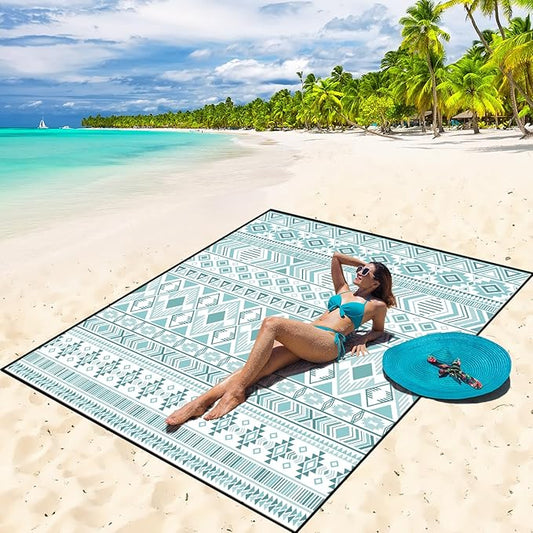 Beach Blanket Waterproof Sandproof Beach Mat 79" X 83"/10'x9'for 2-8 Adults Quick Drying Outdoor Picnic Mat Beach Accessories for Travel, Camping, Hiking