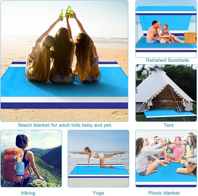 BYDOLL Beach Blanket Waterproof Sandproof Large 78''×81''/10'×9' Sand Free Oversized Sandless Picnic Mat Water Proof Packable Lightweight Blanket for Beach Camping Hiking Travel