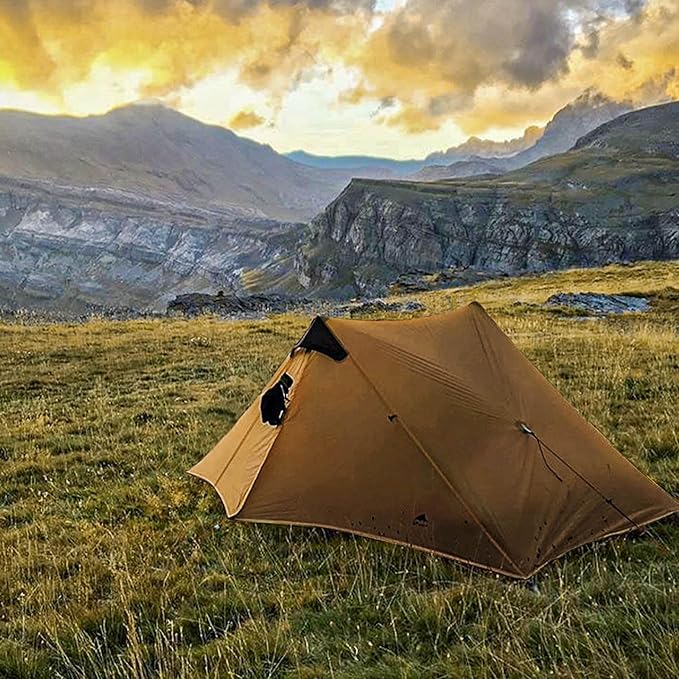 3F UL GEAR Lanshan 2 Person Tent Hiking Ultralight Camping Tent Professional 15D Silnylon Rodless Trekking Pole Tent Waterproof Backpacking Outdoor for Camping, Bivvy