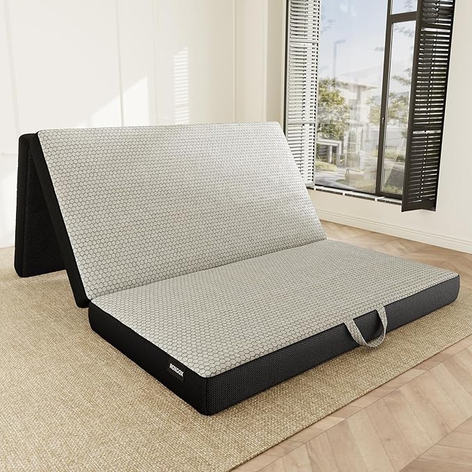 Memory Foam Trifold Mattress, Full Portable Floor Bed 4 Inch, Foldable Mat with Washable Cover, Handle & Non-Slip Bottom, for RV, Travel, Camping, Yoga, 73"x52"x4", Grey