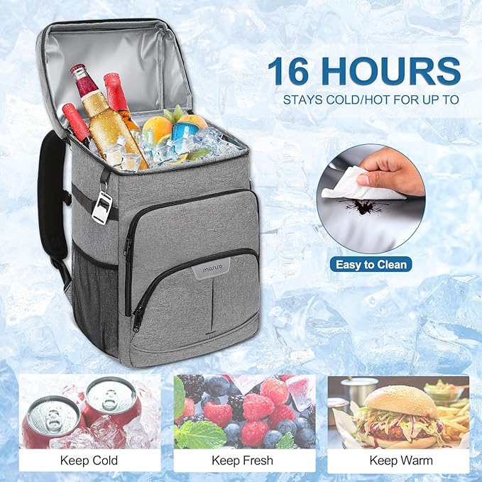 MOSISO Cooler Backpack, 40 Cans Large Capacity Leakproof Insulated Soft Backpack Cooler, Portable Lightweight Beach Cooler Bag for Men Women, Waterproof Lunch Bag for Picnics Camping Hiking