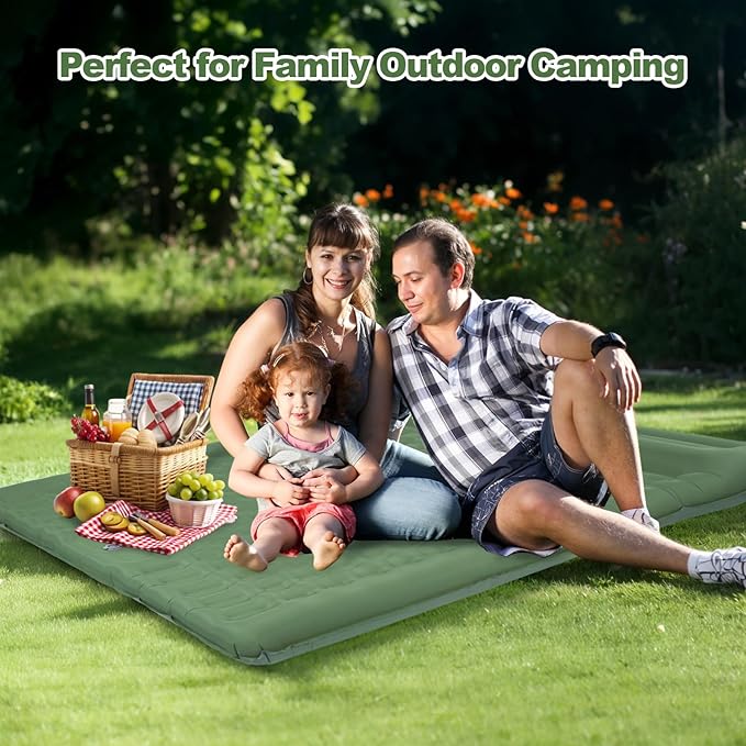 CAMULAND Double Camping Sleeping Pad, 4.7" Ultra-Thick Self Inflating 2 Person Inflatable Mat with Built-in Pillow Foot Pump, Waterproof for Backpacking, Hiking, Tent, RV Travel,Olive Green