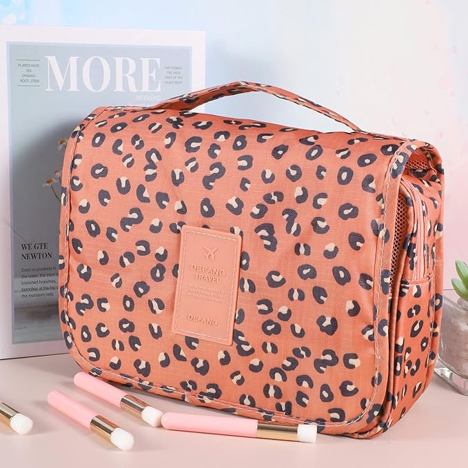 Pengxiaomei Toiletry Bag for Women, Waterproof Hanging Cosmetic Bag Portable Travel Makeup Pouch Multi-function Handle Bathroom Bag for Mothers Day Gifts (Coral Orange)
