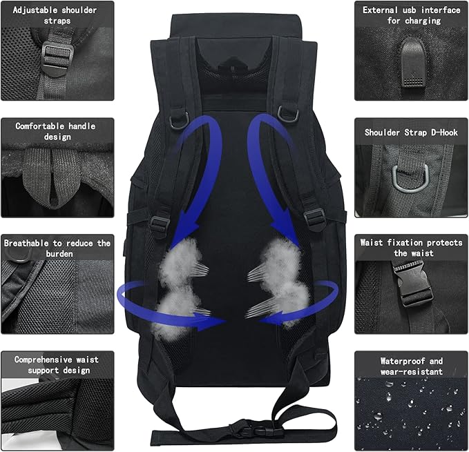 80L/100L Hiking Camping Backpack Outdoor Travel Climbing Rucksack Military Trekking Knapsack Molle 3 Days Assault Pack