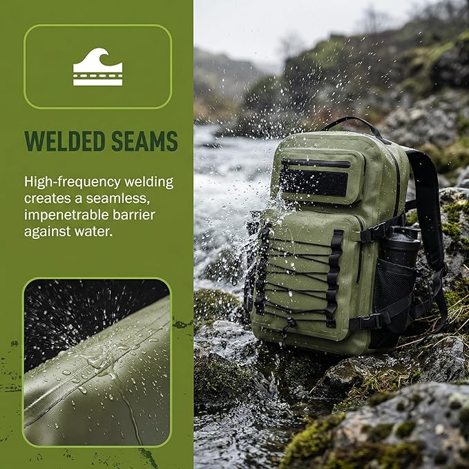 Dry Bag Waterproof Backpack 30L Tactical Backpack for Kayaking Hiking Boating Paddle Boarding Fishing Travel Camping Beach Floating Dry Bag for Men Women (Green)