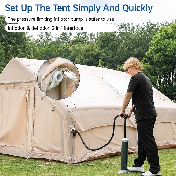 Inflatable Camping Tent with Pump & 1/2 Awnings, 8-14 Person Air Tents for Camping Adult, Large Waterproof Oxford Family Glamping Tent, Quick Setup Big Tent for Outdoor Camping