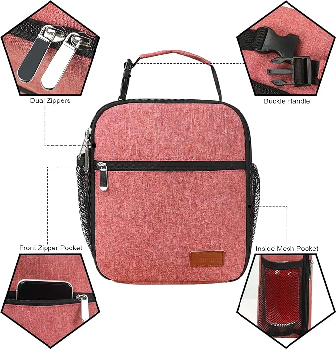 Femuar Lunch Box for Men Women Adults Small Lunch Bag for Office Work Picnic - Reusable Portable Lunchbox, Pink