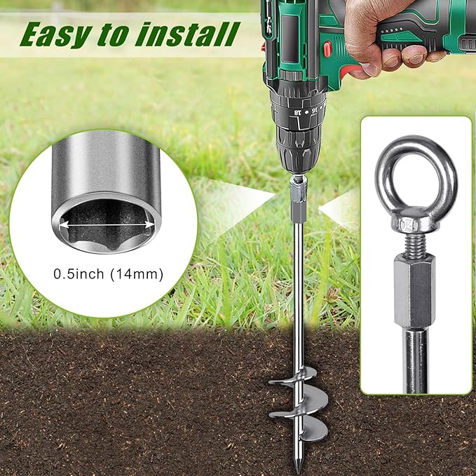 30'' Ground Anchors Screw in with Chain, Heavy Duty Trampoline Stakes, 4pcs Trampoline Anchors, Mobile Home Anchors for Camping Tents, Carports, Sheds, Swing Sets