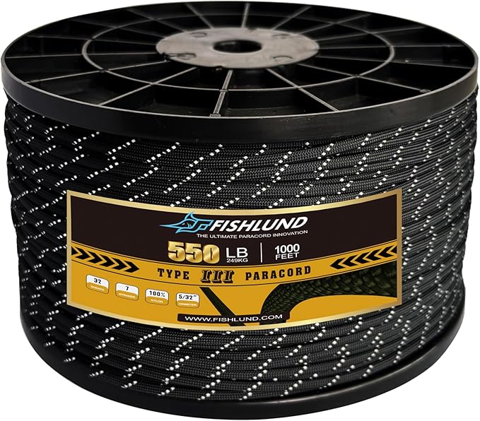 Reflective Paracord 550 lb, 7 Strand Paracord Rope 1000ft 4mm, Nylon Parachute Cord for Camping, Black