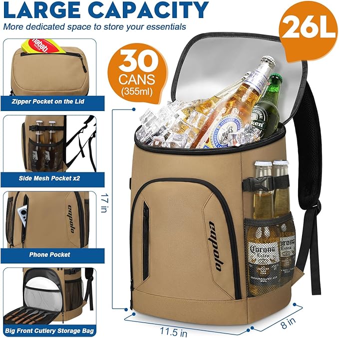 Capolo Cooler Backpack for Men Women Insulated Backpack Cooler Leak Proof Thermal Bag Beverage Soft Cooler Bag Lunch Backpack for Camping 30/45 Cans