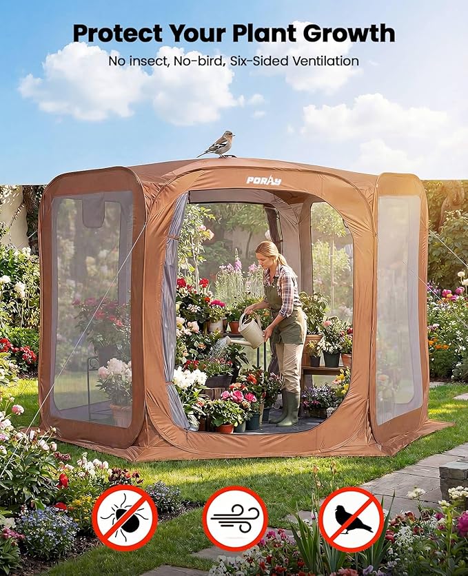 Porayhut Pop up Screen House Tent Sun Shelter with Breathable Mesh Doors,Portable Camping Tent with Detachable Waterproof Floor,10x10FT Screen Canopy Outdoor for Family Friends Party in Backyard,Park