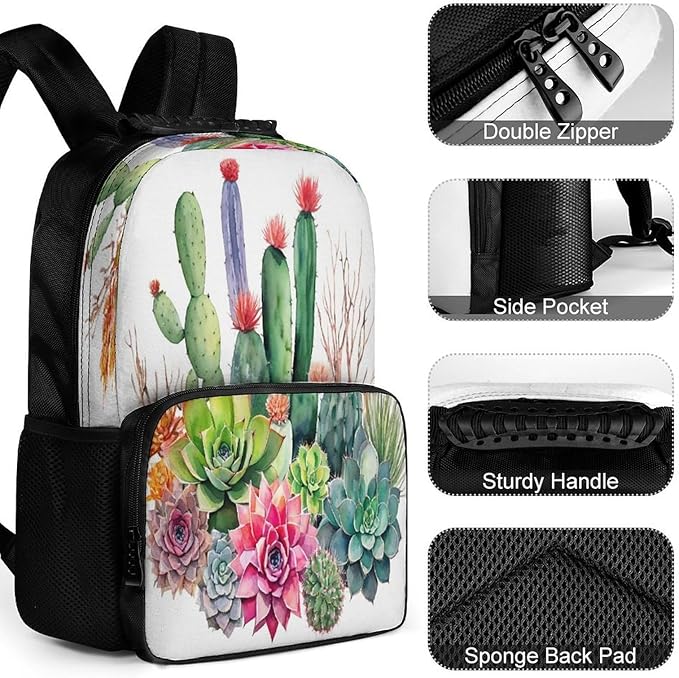 Backpack Polyester Multipurpose Anti-Theft Natural Cactus In Boho Style Flowers Twigs Cactus Shoulder Bag Big Capacity Gym Outdoor Hiking Backpack With Padded Straps