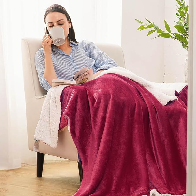 Bedsure GentleSoft Sherpa Fleece Blankets King Size for Bed - Thick and Warm, Soft Fuzzy Plush King Christmas Blanket for Winter, Red, 108x90 Inches