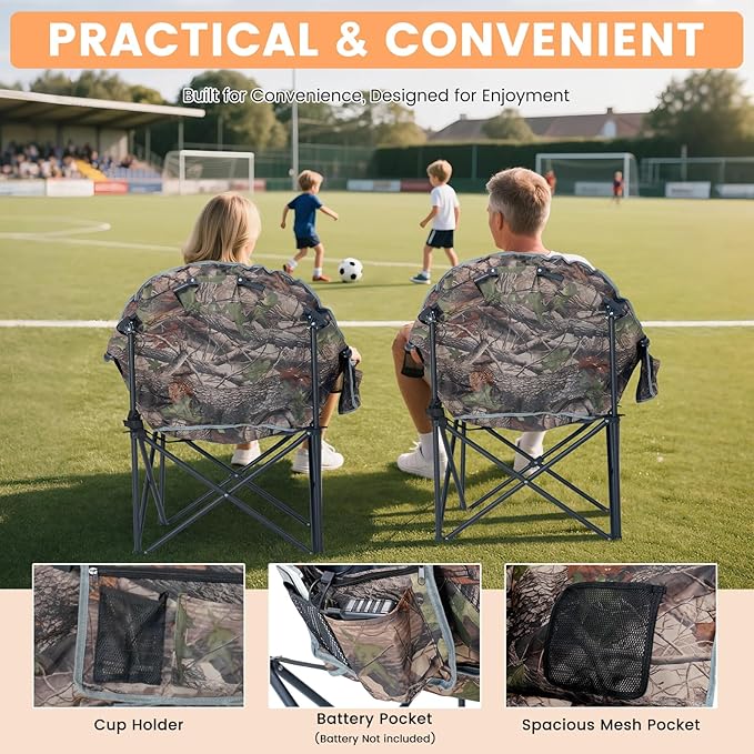 Oversized Heated Camping Chair, Heated Chairs Outdoor Sports with 3 Heat Levels, Portable Folding Heated Outdoor Chair for Lawn Patio Lounge, Battery NOT Included