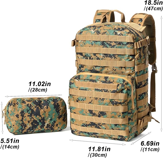 MT Military Rucksack Style Assault Pack Compatible with FILBE System – Tactical MOLLE Backpack for Outdoor Hiking Camping Hunting – Modular 30L Capacity Marpat Woodland