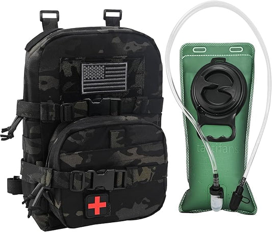 Tactical Mini Molle Hydration Pack,Molle Hydration Carrier with IFAK Pouch&US Flag&Med Patch,Hydropack for 2L Water Bladder