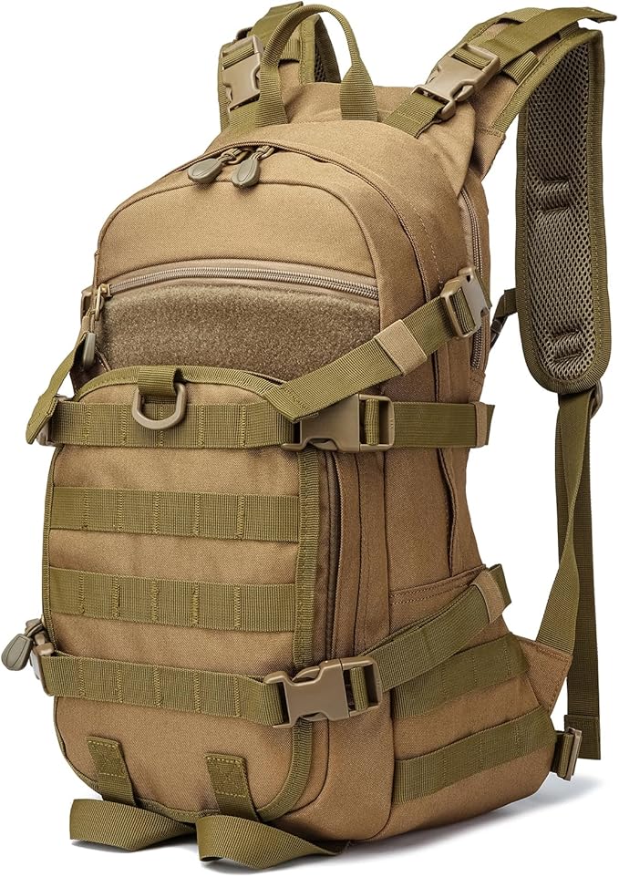 25L Small Tactical Backpack For Men, Military Waterproof Backpack With Multiple Pockets, 3-Day Bug Out Bag Molle Military Backpacks For Camping, Hiking, Traveling (Khaki)